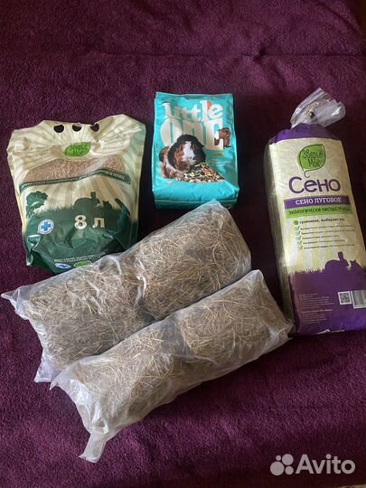 Древесные гранулы, корм и сено для морских свинок