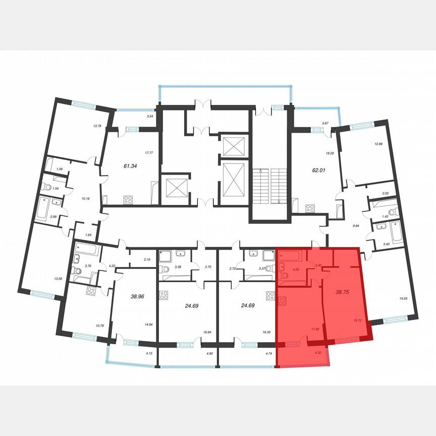 1-к. квартира, 41,5 м², 21/22 эт.