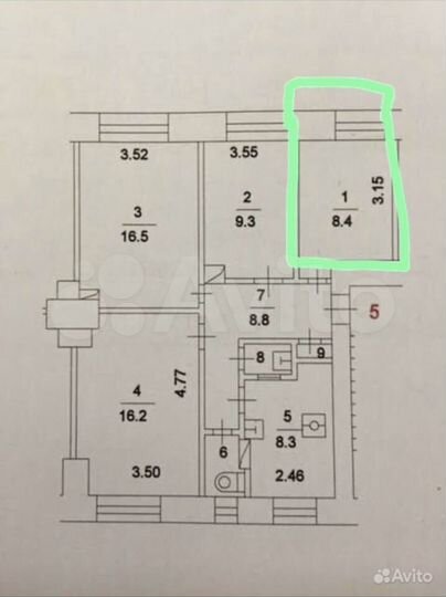 Комната 8,5 м² в 3-к., 3/5 эт.