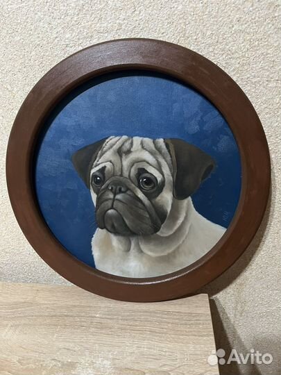 Мопс портрет картина масло/холст