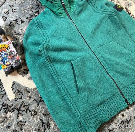 Stone Island Lana Wool Zip Hoodie Green