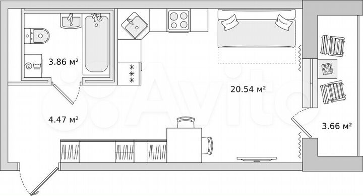 Квартира-студия, 28,3 м², 8/21 эт.