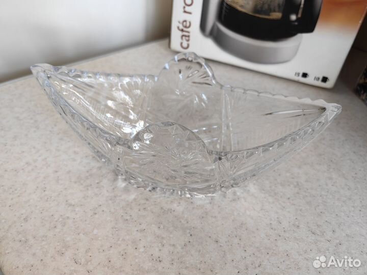 Хрустальная ладья лодочка салатник хрусталь СССР