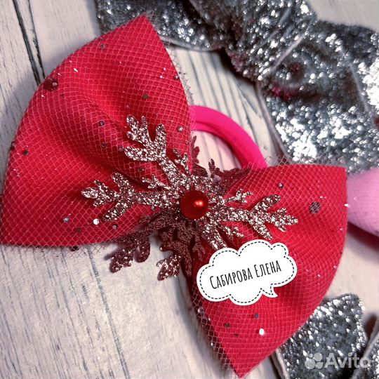 Резинка для волос / бантик снежинка