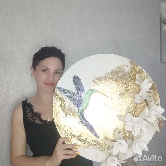 Картина колибри И лилии