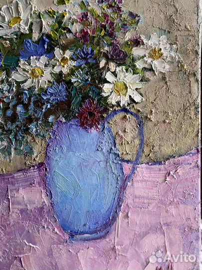 Картина маслом полевые цветы в вазе
