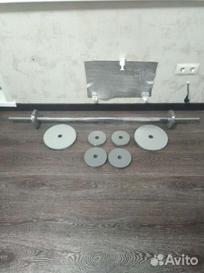 Штанга гриф блины сталь (общая 48кг+10 доп. вес)