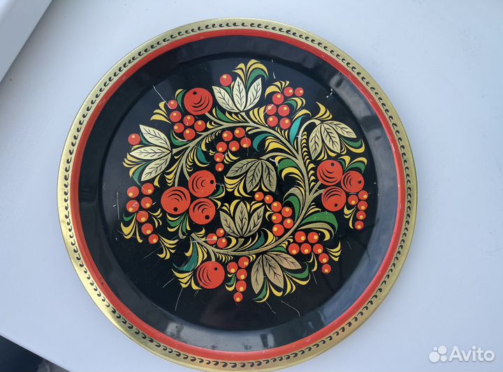 Поднос хохлома СССР металлический 33 см