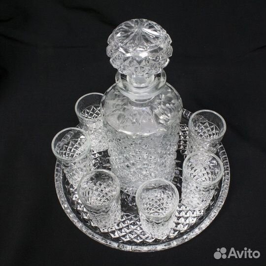 Набор Штоф, 6 рюмок и поднос, хрусталь, Штоф-25 см