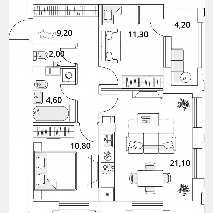 2-к. квартира, 43 м², 11/13 эт.