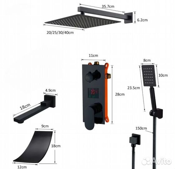 Душевая система чёрная скрытый монтаж дисплей