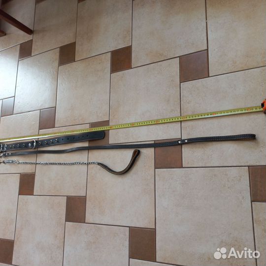 Ошейник коженный для собак с двумя поводками