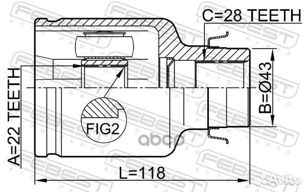 Шрус внутренний правый 22x43x28 mazda 3 bk 2003