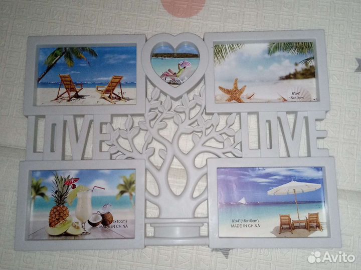 Фоторамка новая 4 окна 10х15 + сердце 8х8 см