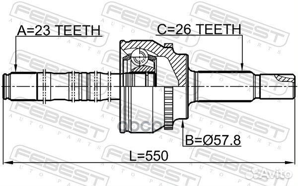 Шрус наружный с валом 23X550X26 0114ZZT251A48LH