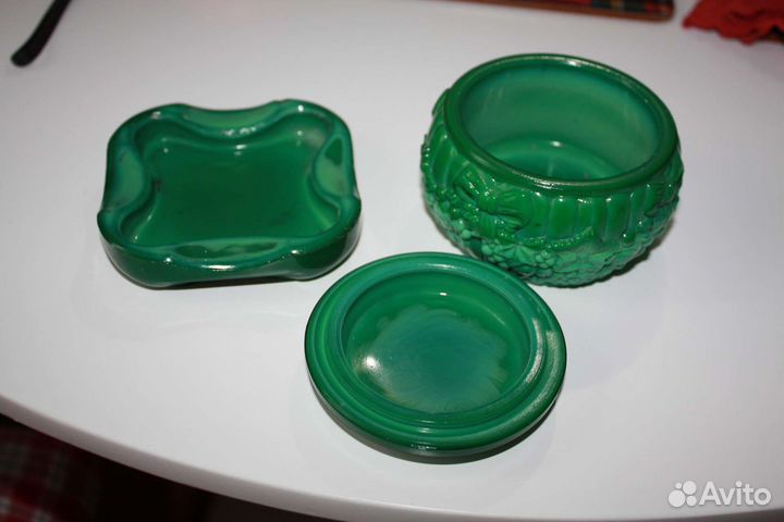 Малахитовое стекло пепельница и шкатулка