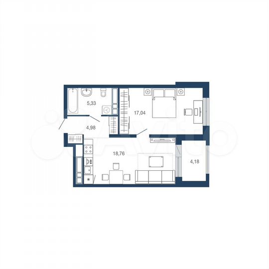 1-к. квартира, 50,3 м², 8/22 эт.
