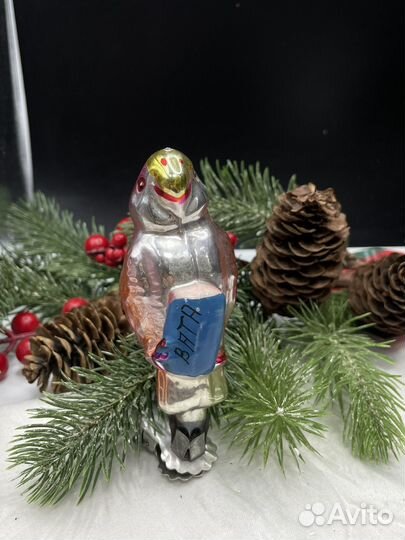 Елочная игрушка попугай с ватой СССР (1. Сзр)