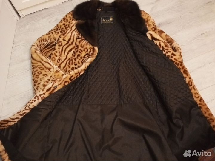 Леопардовая шуба мутоновая