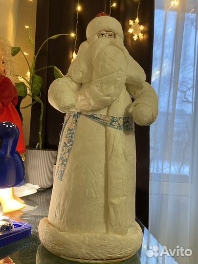 Старинный большой дед Мороз.50см.Вата,папье-маше