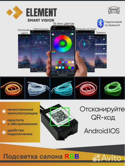 Подсветка салона авто LED RGB BT 6 модулей