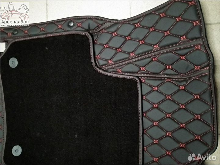 3d коврики Тойота Королла экокожа чёрные/крас.шов
