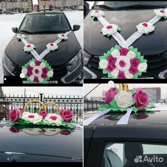 Свадебные украшения на машину, цветы