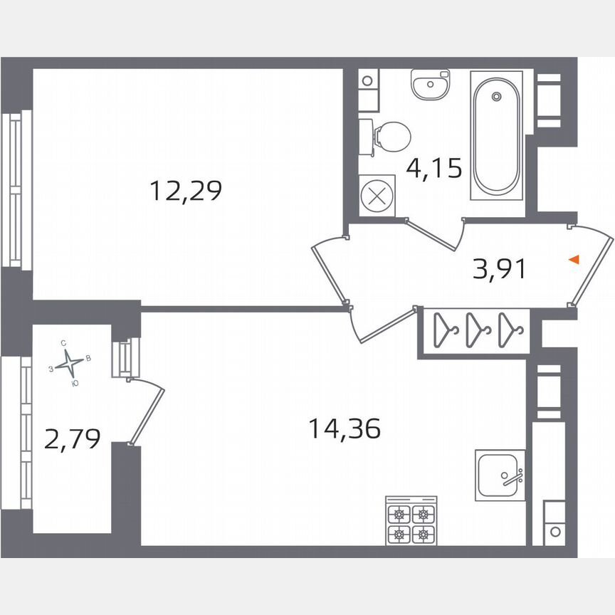 1-к. квартира, 36,1 м², 8/17 эт.