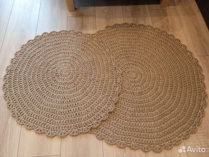 Коврик круглый,прям.вязаный джут d 60,70, 80 см