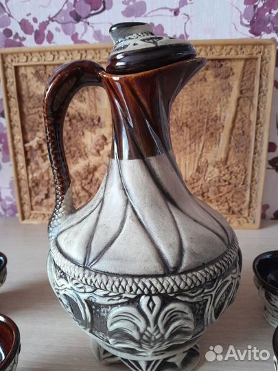 Набор для вина из керамики: кувшин и 6 стаканчиков