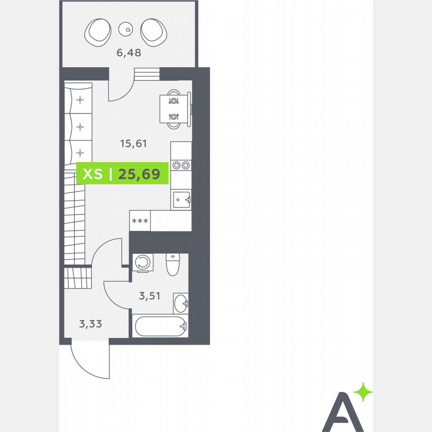 Квартира-студия, 24,1 м², 9/12 эт.