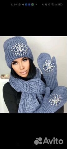 Комплект новый шапка, шарф и варежки