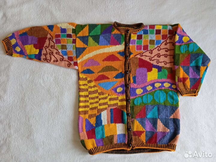 Яркая кофта-пэчворк-ручная вязка