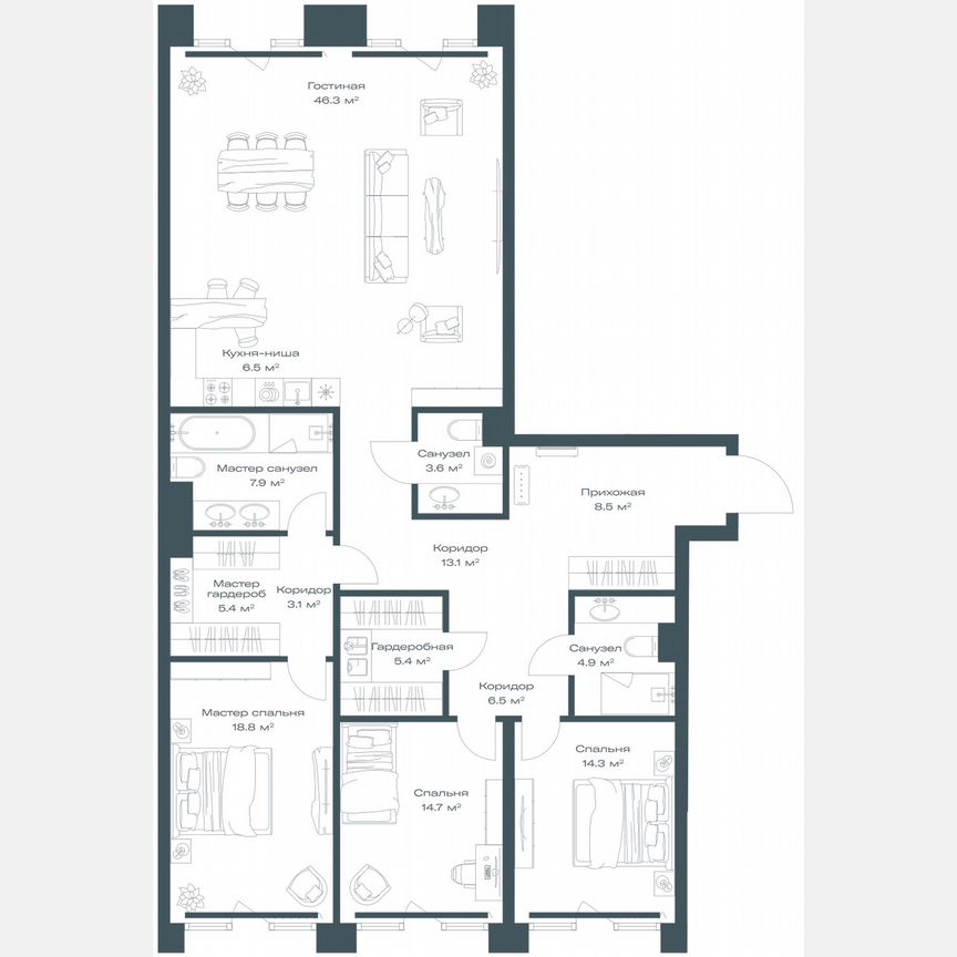 4-к. квартира, 159 м², 4/11 эт.
