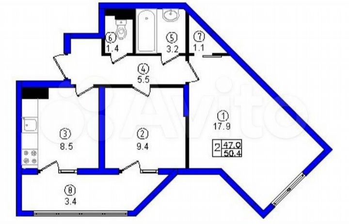 2-к. квартира, 53,8 м², 17/17 эт.