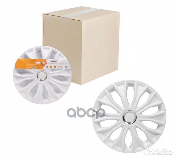 Колпаки колесные 15 Волтек, белый глянец, хром