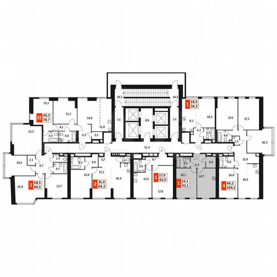 1-к. квартира, 43,1 м², 45/47 эт.