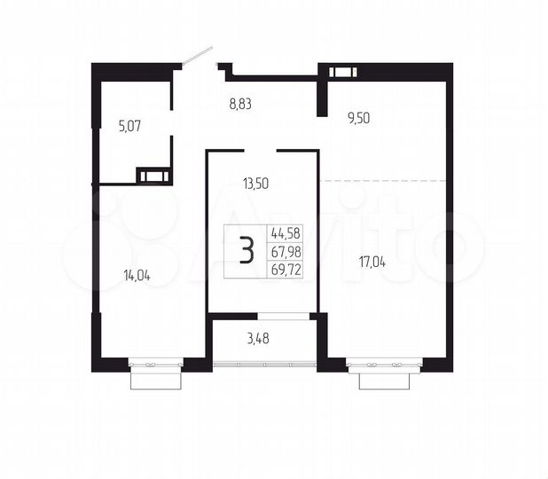 3-к. квартира, 69,7 м², 2/18 эт.