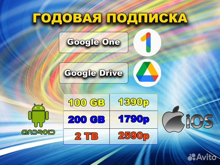 Подписка Google Гугл One 100GB/200GB/2TB