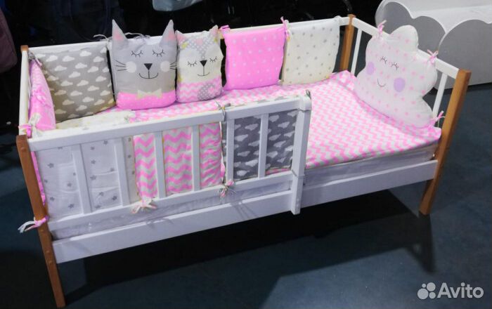 Кроватка Лисенок высокий борт от 2х лет из натурал