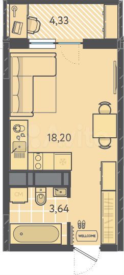 Квартира-студия, 23,1 м², 4/16 эт.