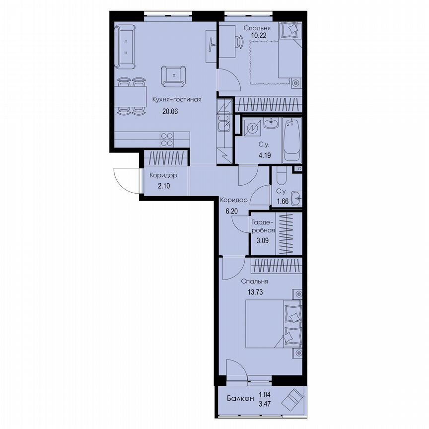 2-к. квартира, 62,3 м², 2/9 эт.