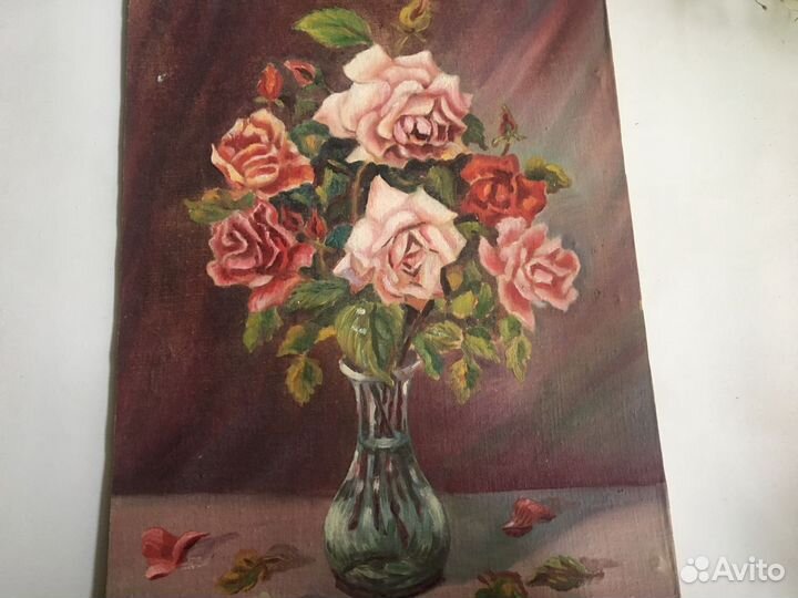 Букет розовых роз, масло, 1955 год