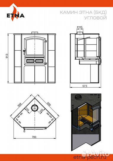 Печь камин этна (бкд) угловой 