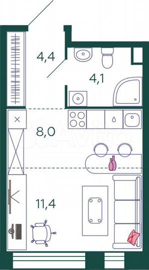 Квартира-студия, 27,9 м², 12/17 эт.