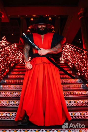 Мужской костюм, кимано, хаками, костюм самурая