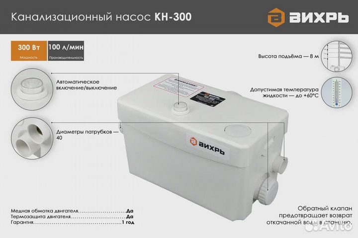 Санитарный насос Вихрь кн-300, фекальный