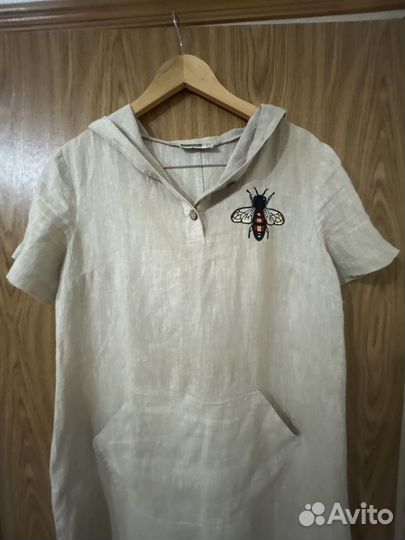 Платье с капюшоном, лен