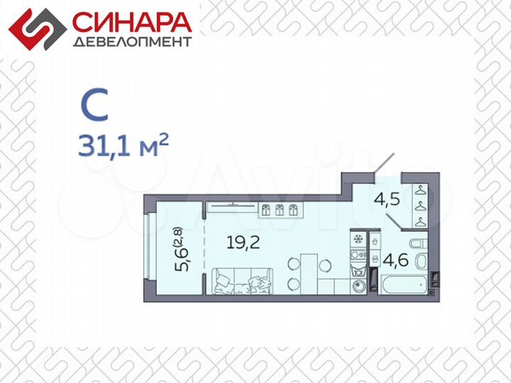 Квартира-студия, 31,1 м², 8/23 эт.