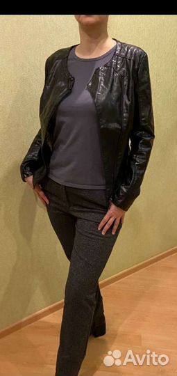 Куртка косуха женская кожзам, чёрная, р.48